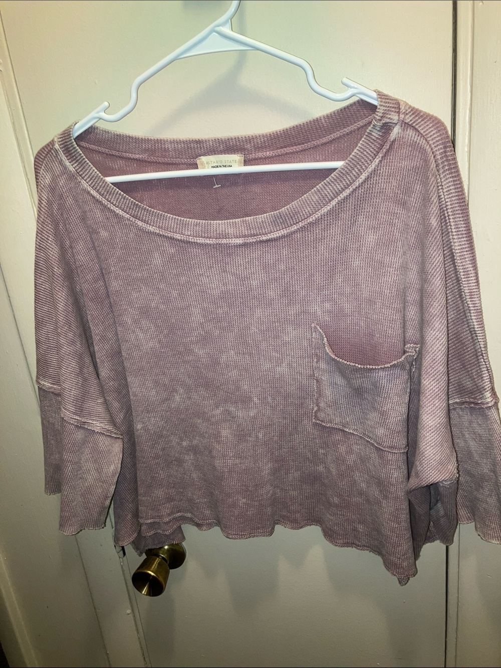 Altar'd State Washed Mauve Ribbed Pocket 3/4 Sleeve Cropped Top Medium